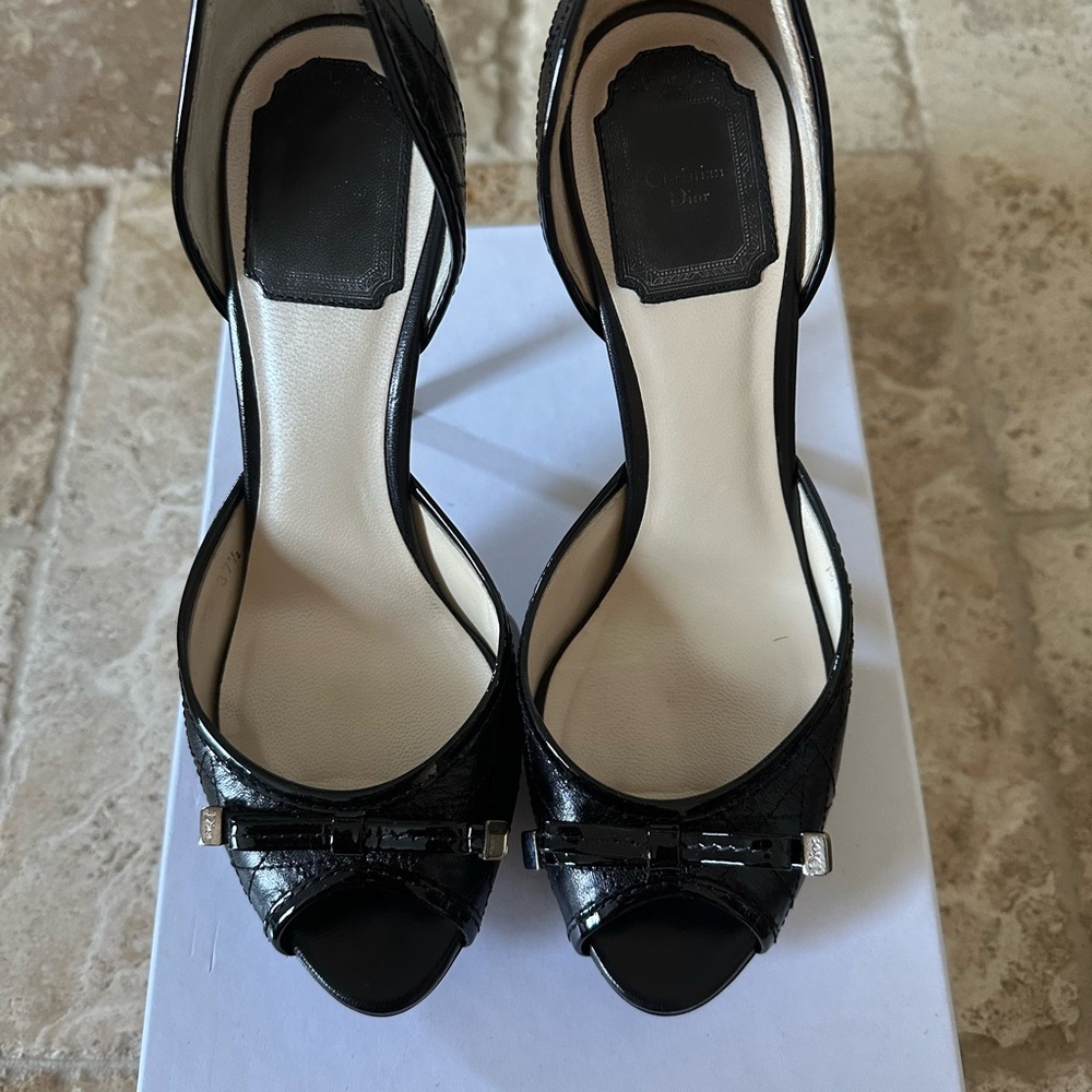 Dior Cannage Bow Black Peep-Toe Pumps